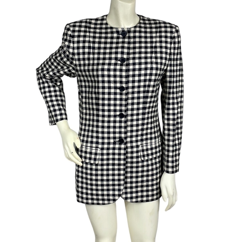 Salvatore Ferragamo Black White Checkered Plaid Blazer Mini Dress Jacket Sz 4